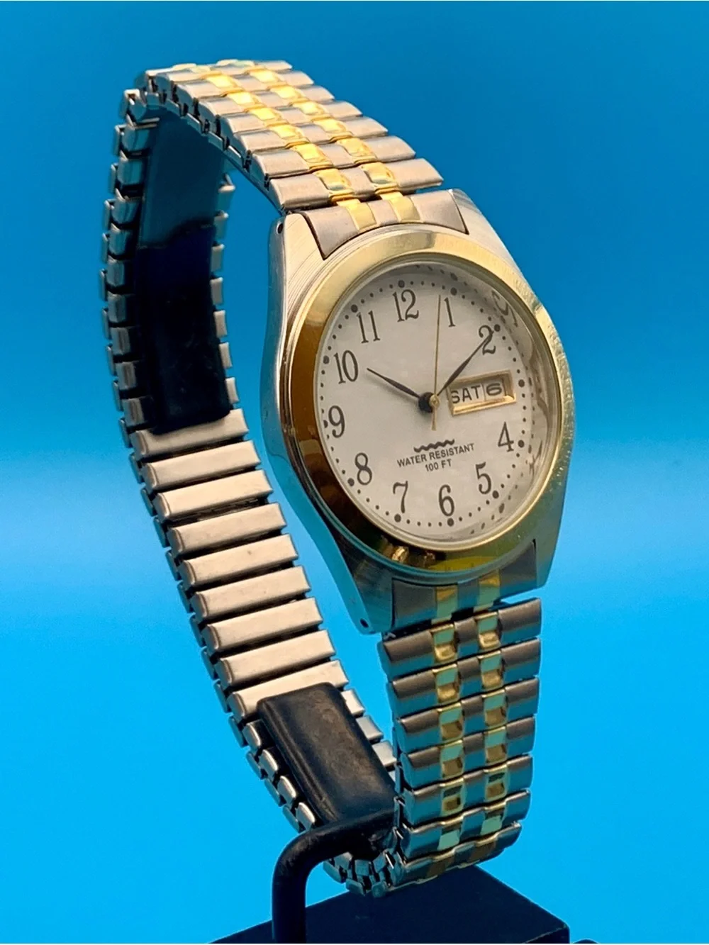 Men’s Dress Quartz Wristwatch Day/Date Two Tone Japan Movt Working New Battery